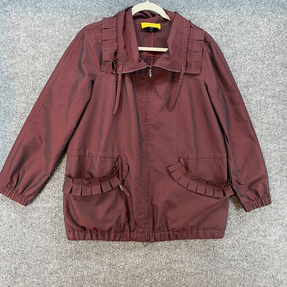 St John Jacket Womens P Maroon Full Zip Ruffle‎ Ladies Old Money Classic Outdoor